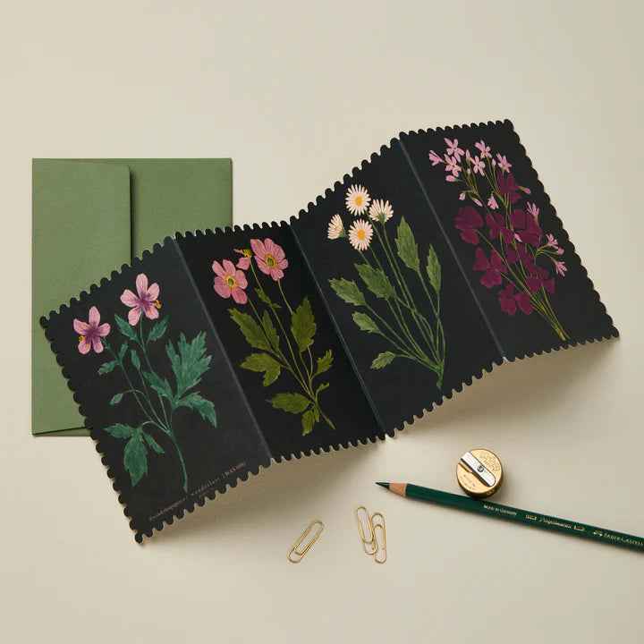 Botanical floral concertina greetings card