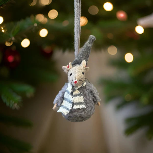 Grey Felt Mouse Decoration