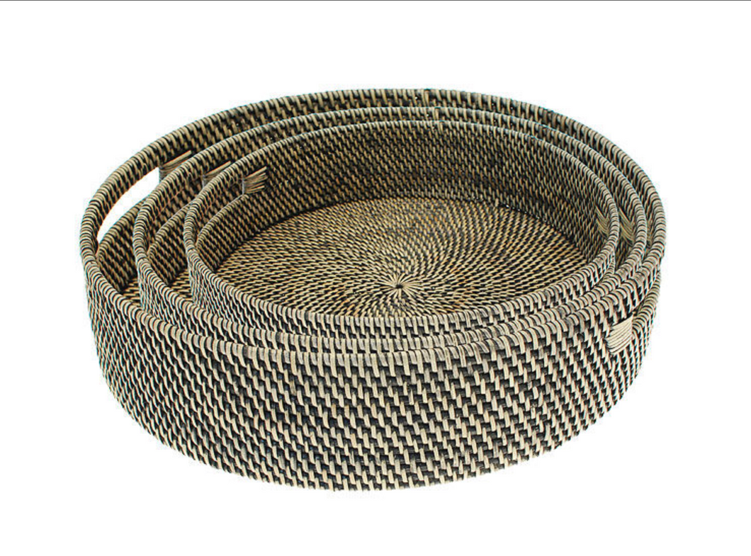 Walton Black Rattan Tray with Handles